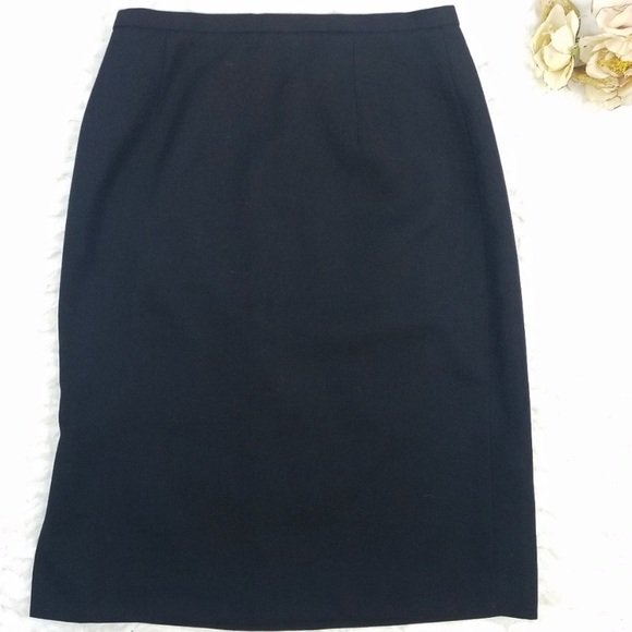 J. Crew Black Wool Pencil Skirt with Side Slit - Picture 1 of 5